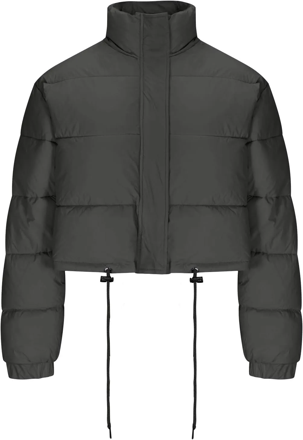 Women's Winter Cropped Puffer Jacket Stand Collar Zip Drawstring Short Padded Down Coats Slim Fit Outerwear