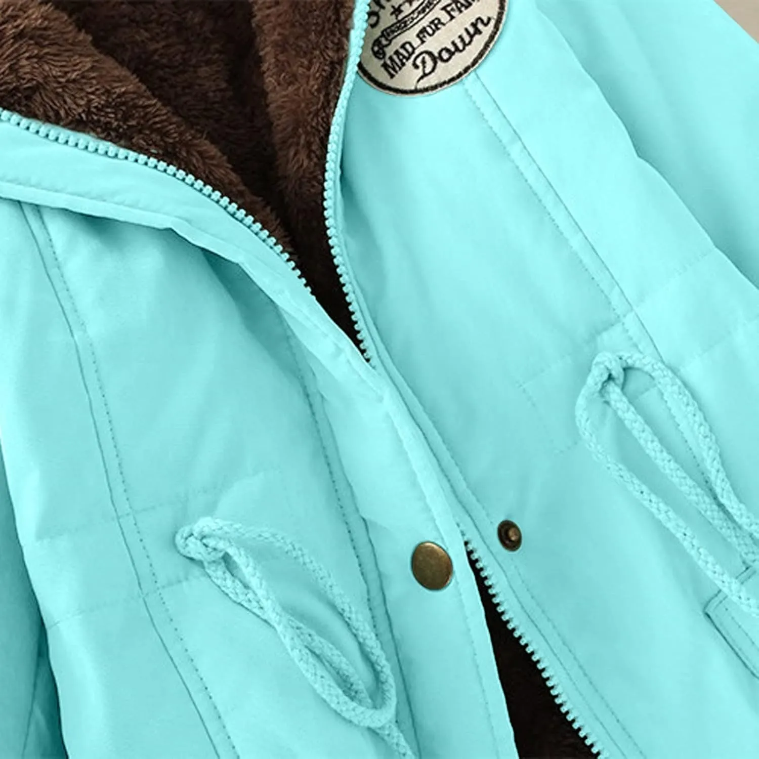 Womens Winter Fashion Warm Slim Fleece Lined Hooded Jackets Thickened Trendy Coats with Faux Fur Hood
