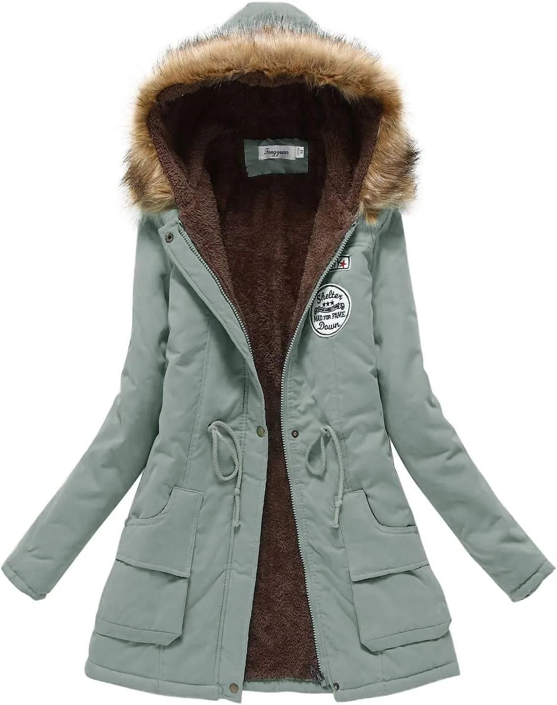 Womens Winter Fashion Warm Slim Fleece Lined Hooded Jackets Thickened Trendy Coats with Faux Fur Hood