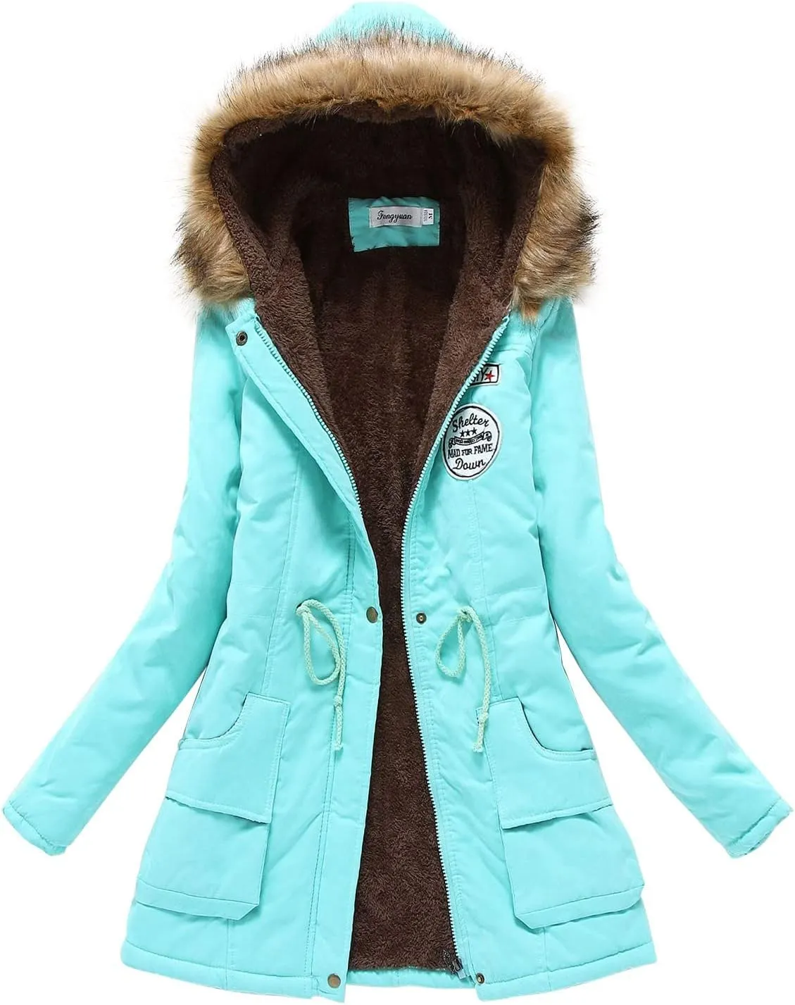 Womens Winter Fashion Warm Slim Fleece Lined Hooded Jackets Thickened Trendy Coats with Faux Fur Hood