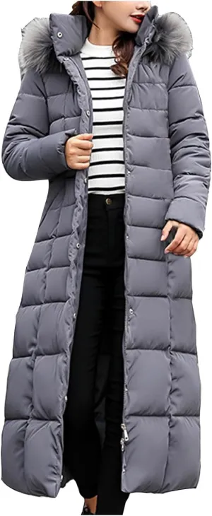 Women's Winter Long Down Parka Jackets Warm Thickened Hooded Maxi Quilted Windproof Jacket with Hood
