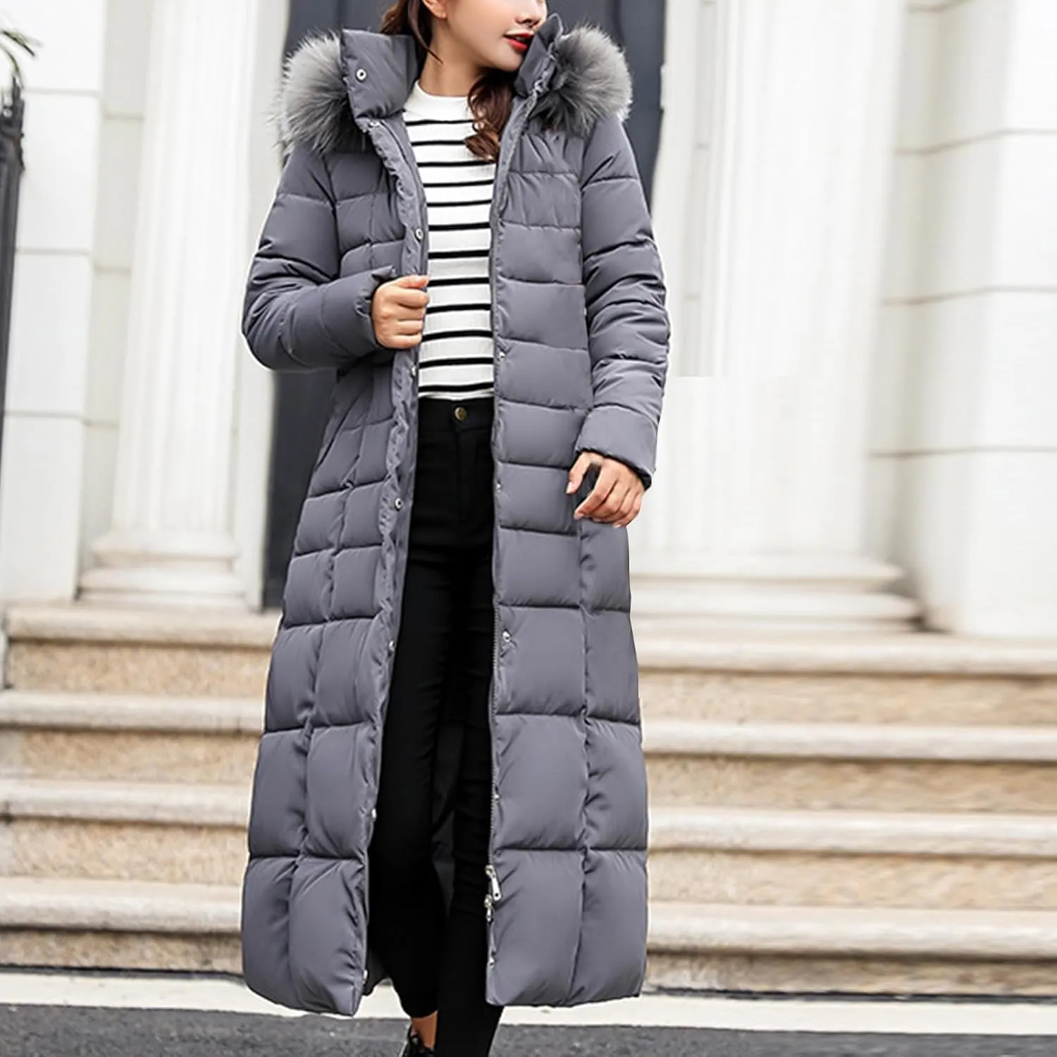 Women's Winter Long Down Parka Jackets Warm Thickened Hooded Maxi Quilted Windproof Jacket with Hood