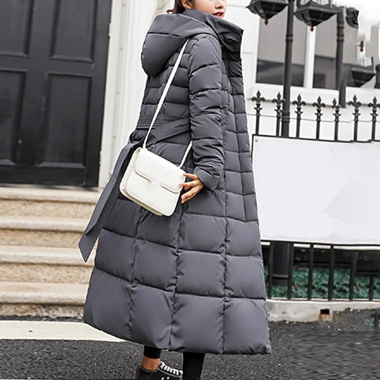 Women's Winter Long Down Parka Jackets Warm Thickened Hooded Maxi Quilted Windproof Jacket with Hood