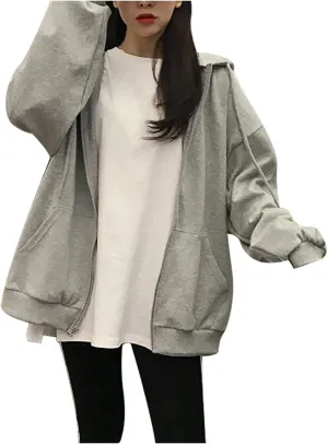 Women's Zip Front Drawstring Hoodie Long Sleeve Casual Sweatshirt Top Black Hoodies for Women