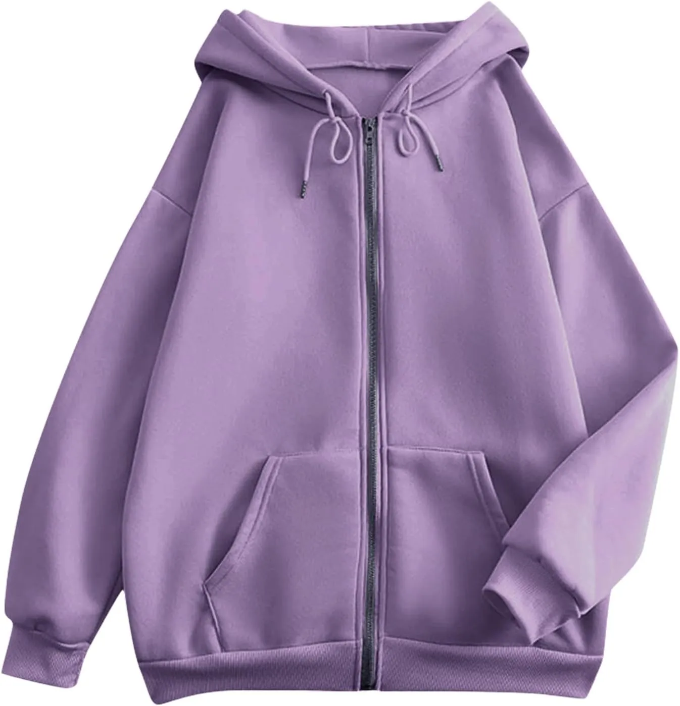 Women's Zip Up Hoodies Casual Fashion Solid Color Long Sleeve Drawstring Pullover Sweatshirt Tops With Pockets