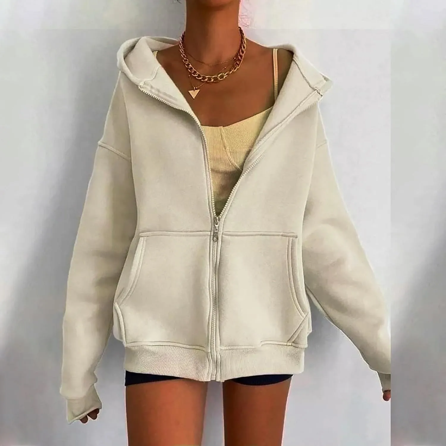 Womens Zip Up Hoodies Fleece Jackets Oversized Sweatshirts Fall Fashion Outfits Sweaters Winter Clothes 2024