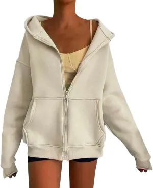 Womens Zip Up Hoodies Fleece Jackets Oversized Sweatshirts Fall Fashion Outfits Sweaters Winter Clothes 2024