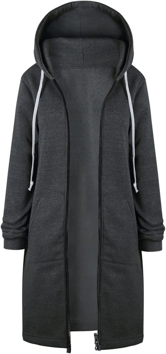 Womens Zip Up Long Sleeve Fleece Jackets Hoodies Sweatshirt 2024 Fall Fashion Outfits Winter Clothes Long Coats