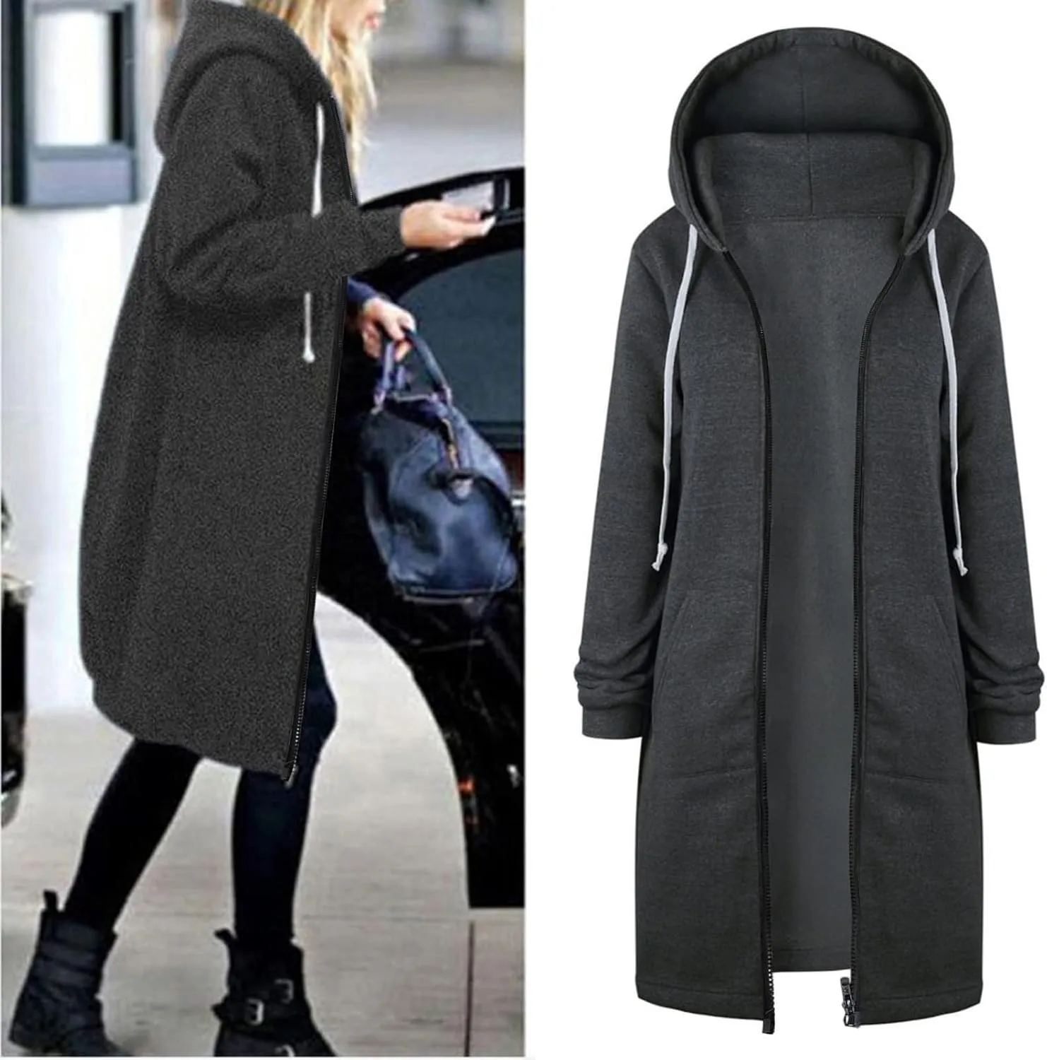 Womens Zip Up Long Sleeve Fleece Jackets Hoodies Sweatshirt 2024 Fall Fashion Outfits Winter Clothes Long Coats