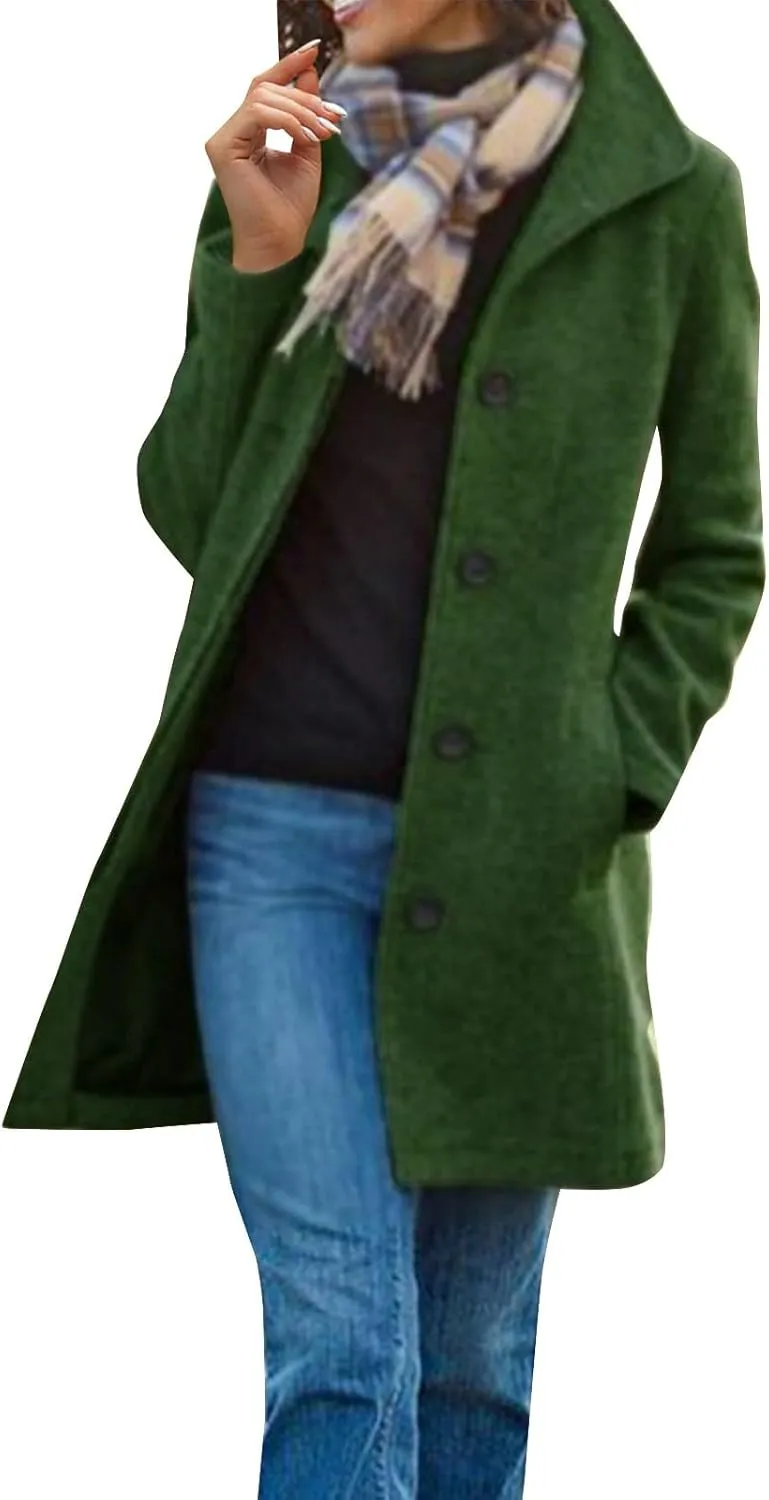 Wool Coats for Women Casual Wool Trench Double Pea Coats Stand Collar Fleece Lined Jacket Outerwear