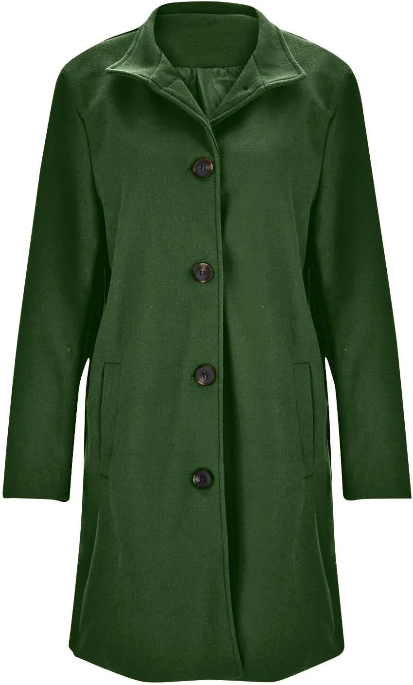 Wool Coats for Women Casual Wool Trench Double Pea Coats Stand Collar Fleece Lined Jacket Outerwear