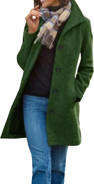 Wool Coats for Women Casual Wool Trench Double Pea Coats Stand Collar Fleece Lined Jacket Outerwear
