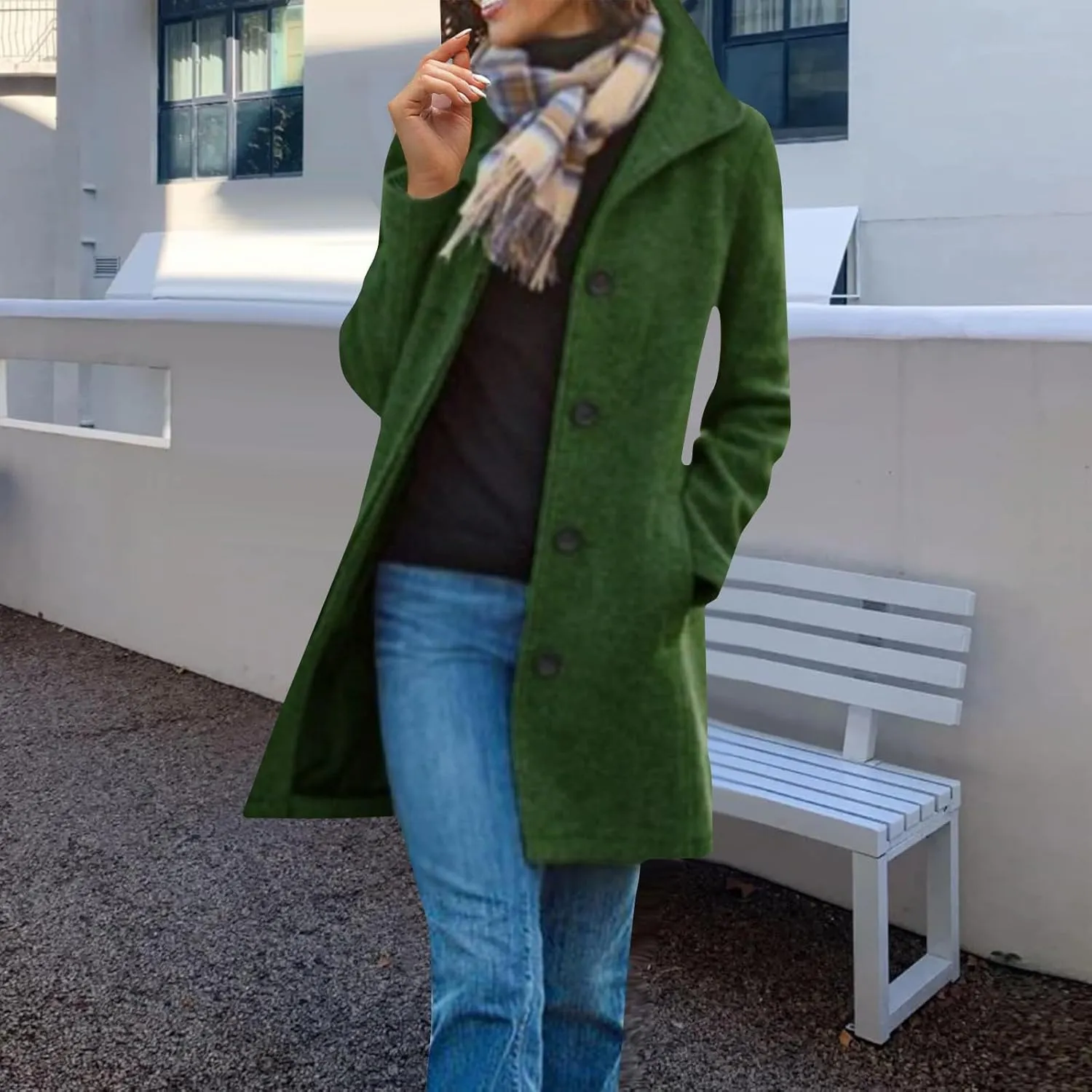 Wool Coats for Women Casual Wool Trench Double Pea Coats Stand Collar Fleece Lined Jacket Outerwear