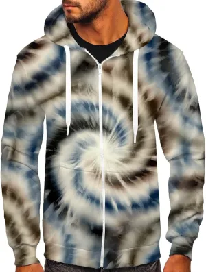 XIAXOGOOL Men Hoodies,Tie Dye Zip Up Hoodies For Men，Fall Winter Printed Fashion Sweatshirt Drawstring Hoodie Plus Size Casual Hoodie Jacket Black 6XL