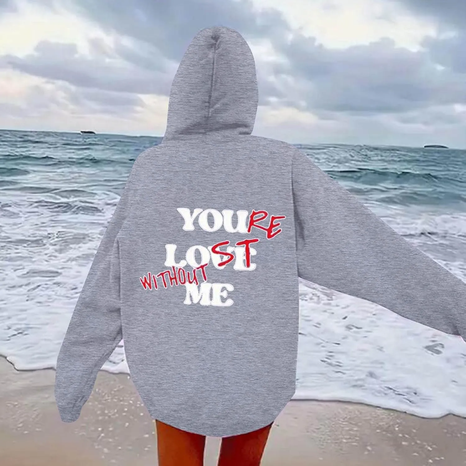 You Love Me Back Letter Print Oversize Hoodies Women Drop Shoulder Long Sleeve Pullover Tops Hooded Fleece Fall Sweatshirts