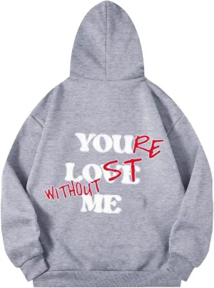 You Love Me Back Letter Print Oversize Hoodies Women Drop Shoulder Long Sleeve Pullover Tops Hooded Fleece Fall Sweatshirts