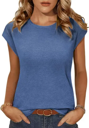 Zeagoo Womens 3 Pack Crewneck Cap Sleeve Tank Tops Casual Basic T Shirts Loose Fit Tee Summer Tops 2025