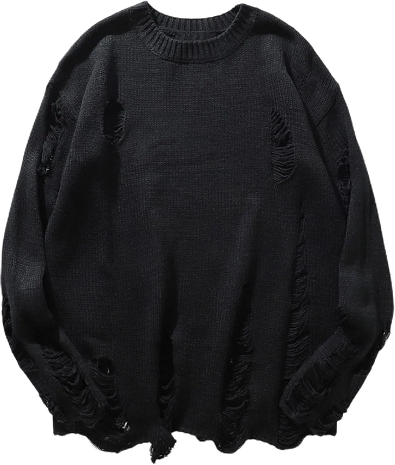 Zhiyouni Womens Punk Gothic Sweater Loose Oversized Striped Ripped Pullover Knit Sweaters
