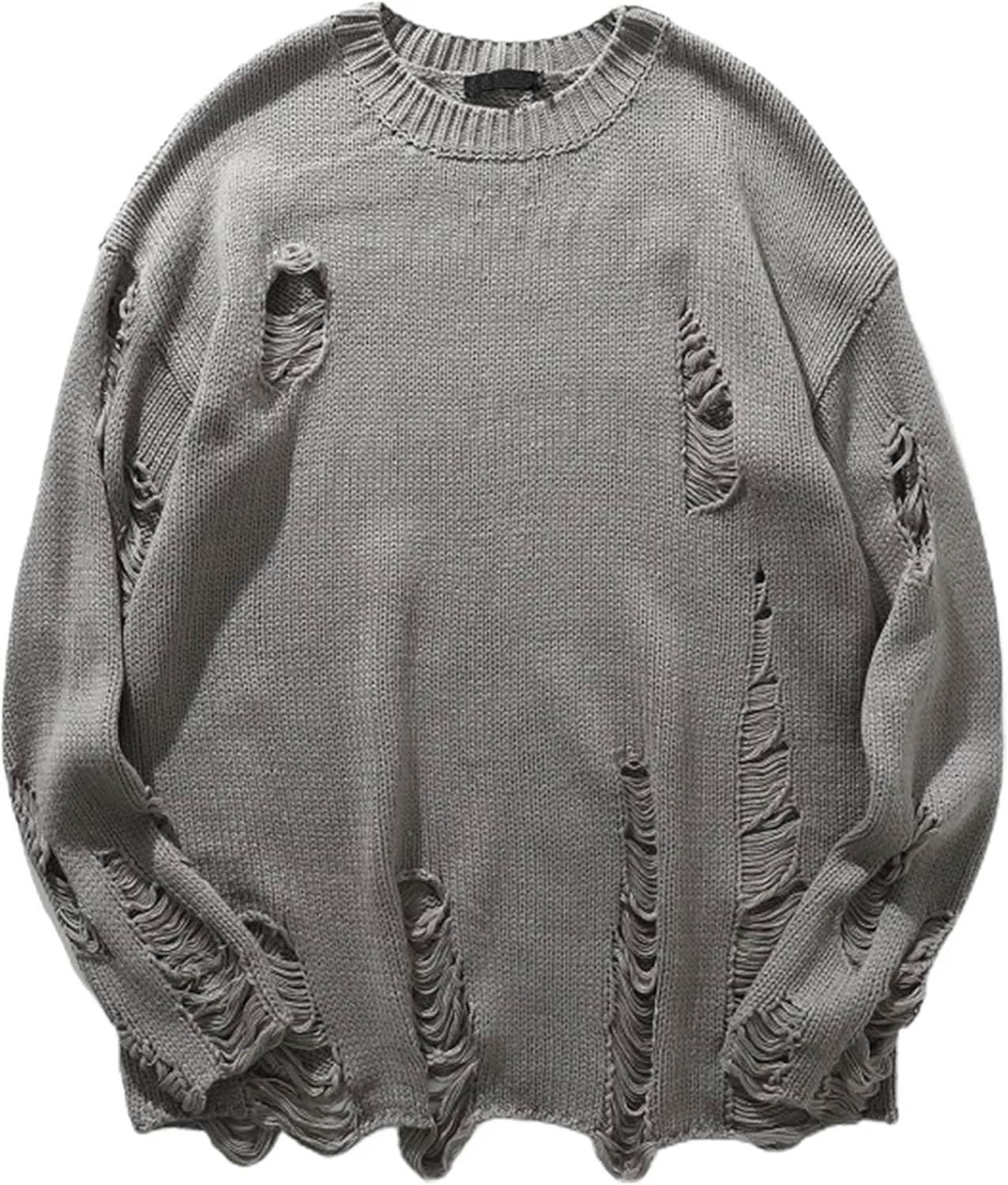 Zhiyouni Womens Punk Gothic Sweater Loose Oversized Striped Ripped Pullover Knit Sweaters