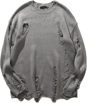 Zhiyouni Womens Punk Gothic Sweater Loose Oversized Striped Ripped Pullover Knit Sweaters