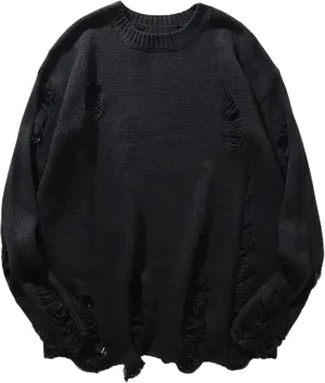 Zhiyouni Womens Punk Gothic Sweater Loose Oversized Striped Ripped Pullover Knit Sweaters
