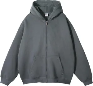 Zip Up Hoodies for Men Long Sleeve Solid Color Jacket with Pockets Hooded Casual Loose Sweatshirts Tops Fall Clothes
