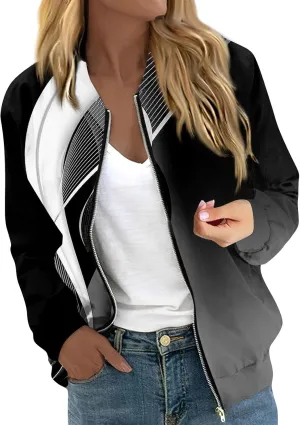 Zip Up Jackets for Women 2024 Trendy Fall Causal Long Sleeve Zipper Coats Lightweight Cute Floral Outerwear Tops