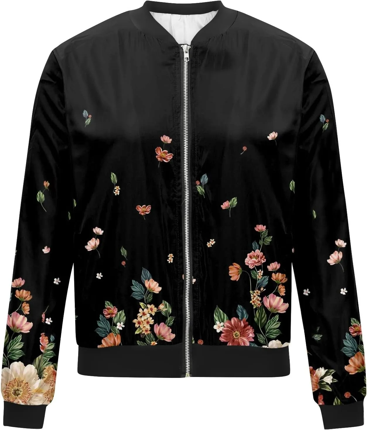 Zip Up Jackets for Women 2024 Trendy Fall Causal Long Sleeve Zipper Coats Lightweight Cute Floral Outerwear Tops
