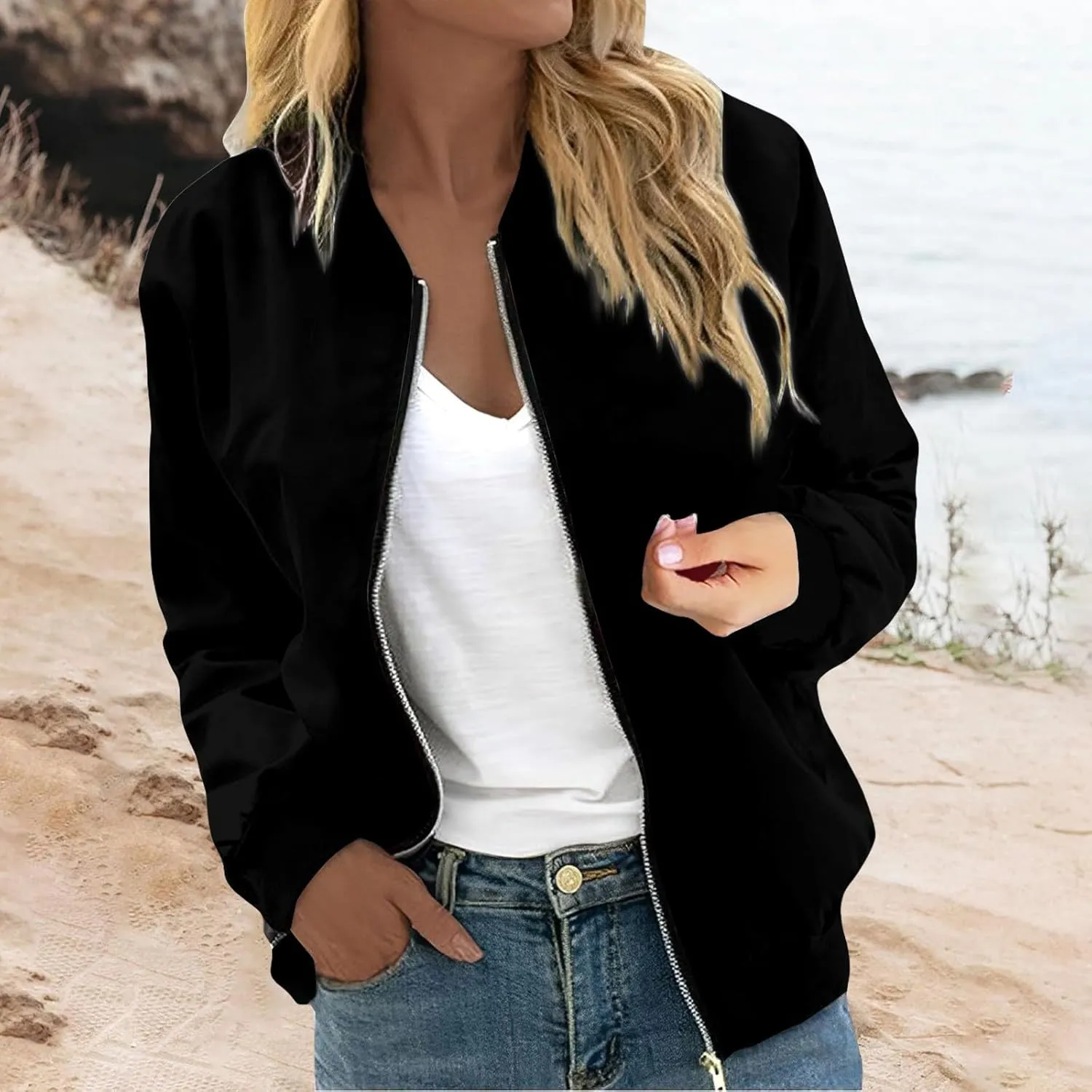 Zip Up Jackets for Women 2024 Trendy Fall Causal Long Sleeve Zipper Coats Lightweight Cute Floral Outerwear Tops