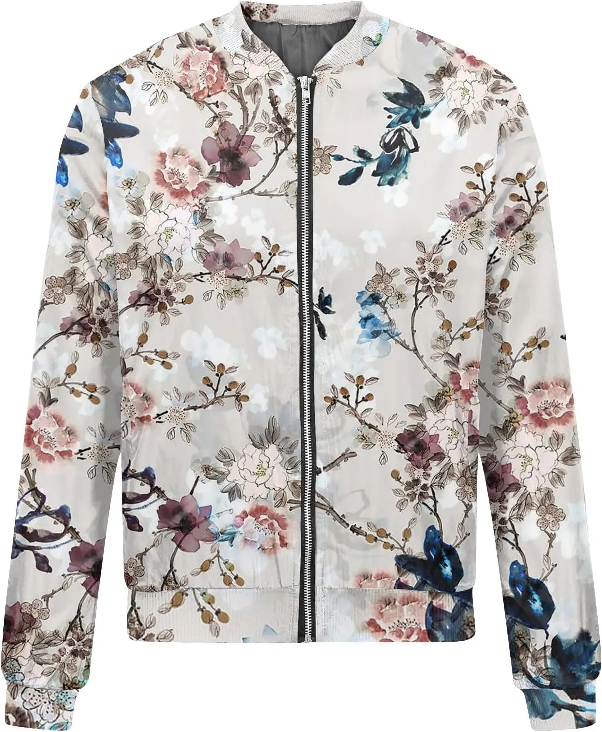 Zip Up Jackets for Women 2024 Trendy Fall Causal Long Sleeve Zipper Coats Lightweight Cute Floral Outerwear Tops