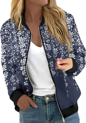 Zip Up Jackets for Women 2024 Trendy Fall Causal Long Sleeve Zipper Coats Lightweight Cute Floral Outerwear Tops