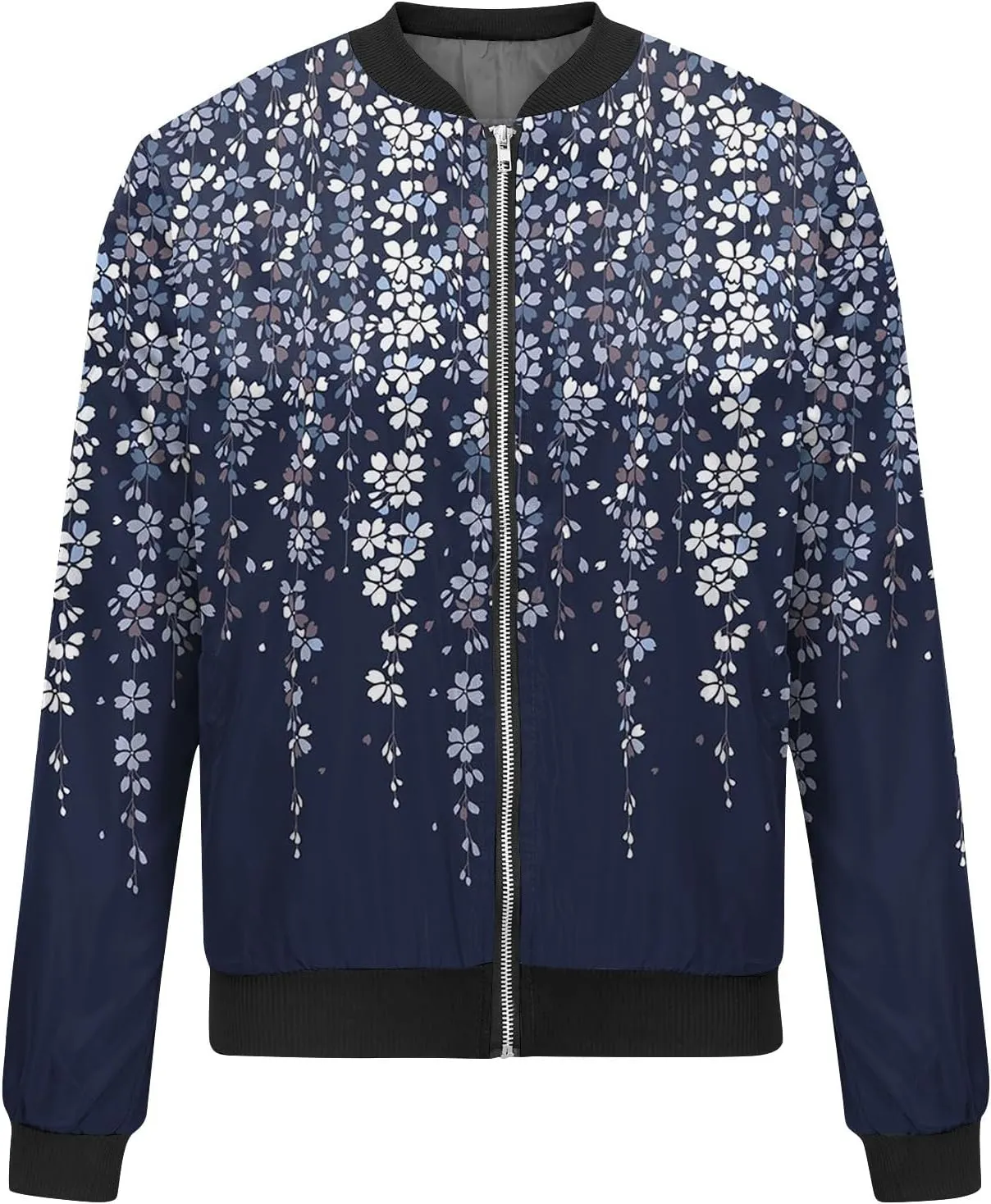 Zip Up Jackets for Women 2024 Trendy Fall Causal Long Sleeve Zipper Coats Lightweight Cute Floral Outerwear Tops
