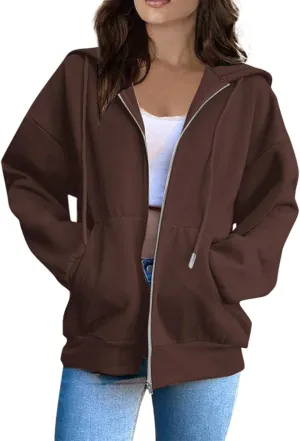 Zip Up Jackets with Hood Womens Sports Sweatshirts Casual Loose 2024 Cute Trendy Hiking Outdoor Coats with Pockets