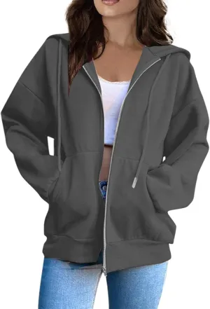 Zip Up Jackets with Hood Womens Sports Sweatshirts Casual Loose 2024 Cute Trendy Hiking Outdoor Coats with Pockets