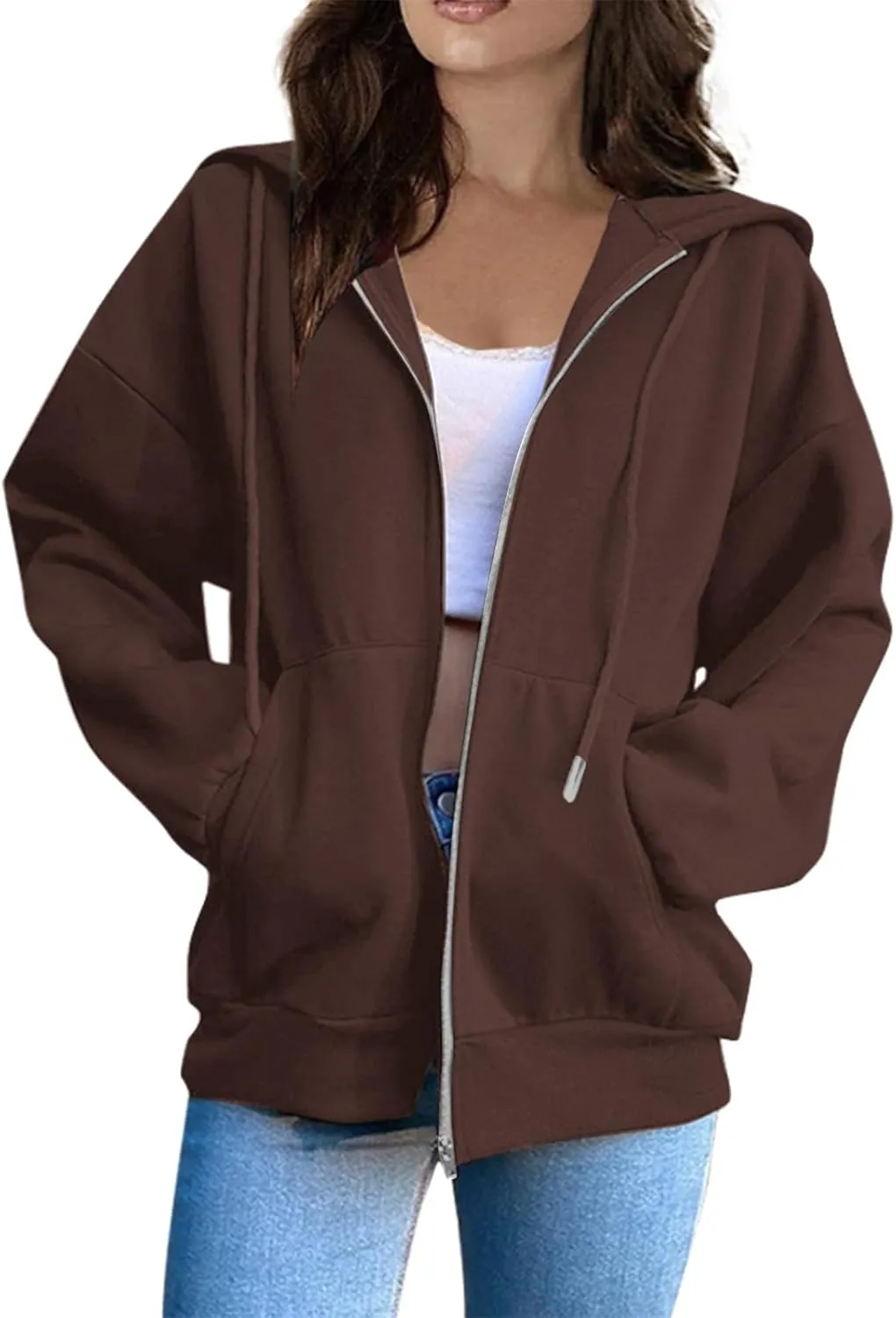 Zip Up Jackets with Hood Womens Sports Sweatshirts Casual Loose 2024 Cute Trendy Hiking Outdoor Coats with Pockets