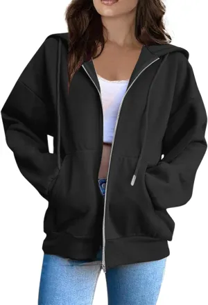 Zip Up Jackets with Hood Womens Sports Sweatshirts Casual Loose 2024 Cute Trendy Hiking Outdoor Coats with Pockets