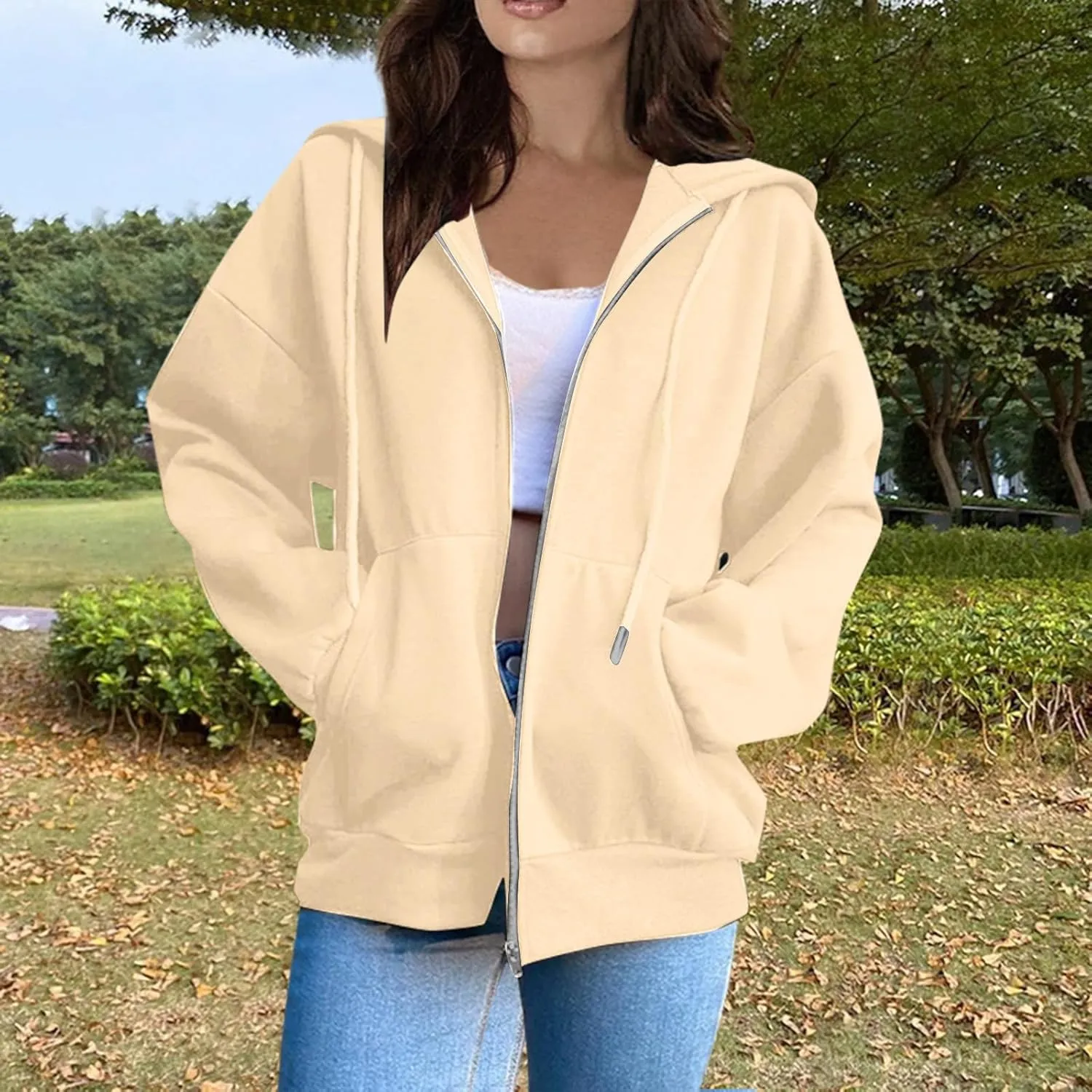 Zip Up Jackets with Hood Womens Sports Sweatshirts Casual Loose 2024 Cute Trendy Hiking Outdoor Coats with Pockets