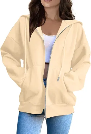 Zip Up Jackets with Hood Womens Sports Sweatshirts Casual Loose 2024 Cute Trendy Hiking Outdoor Coats with Pockets