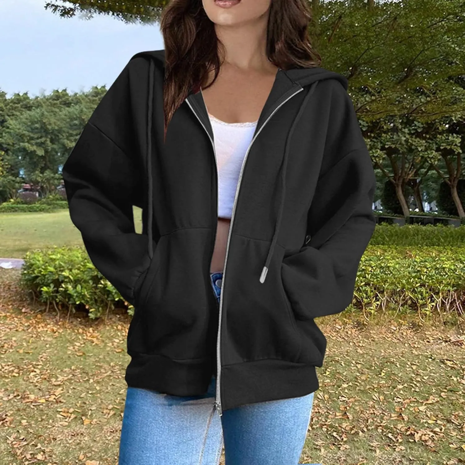 Zip Up Jackets with Hood Womens Sports Sweatshirts Casual Loose 2024 Cute Trendy Hiking Outdoor Coats with Pockets