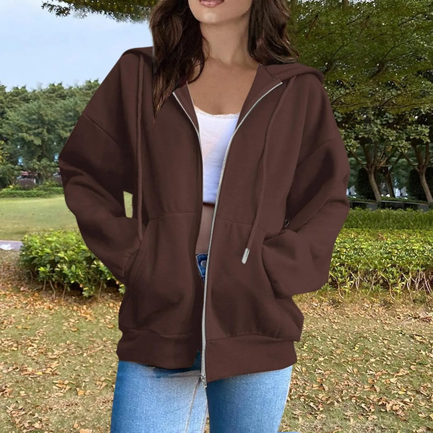 Zip Up Jackets with Hood Womens Sports Sweatshirts Casual Loose 2024 Cute Trendy Hiking Outdoor Coats with Pockets