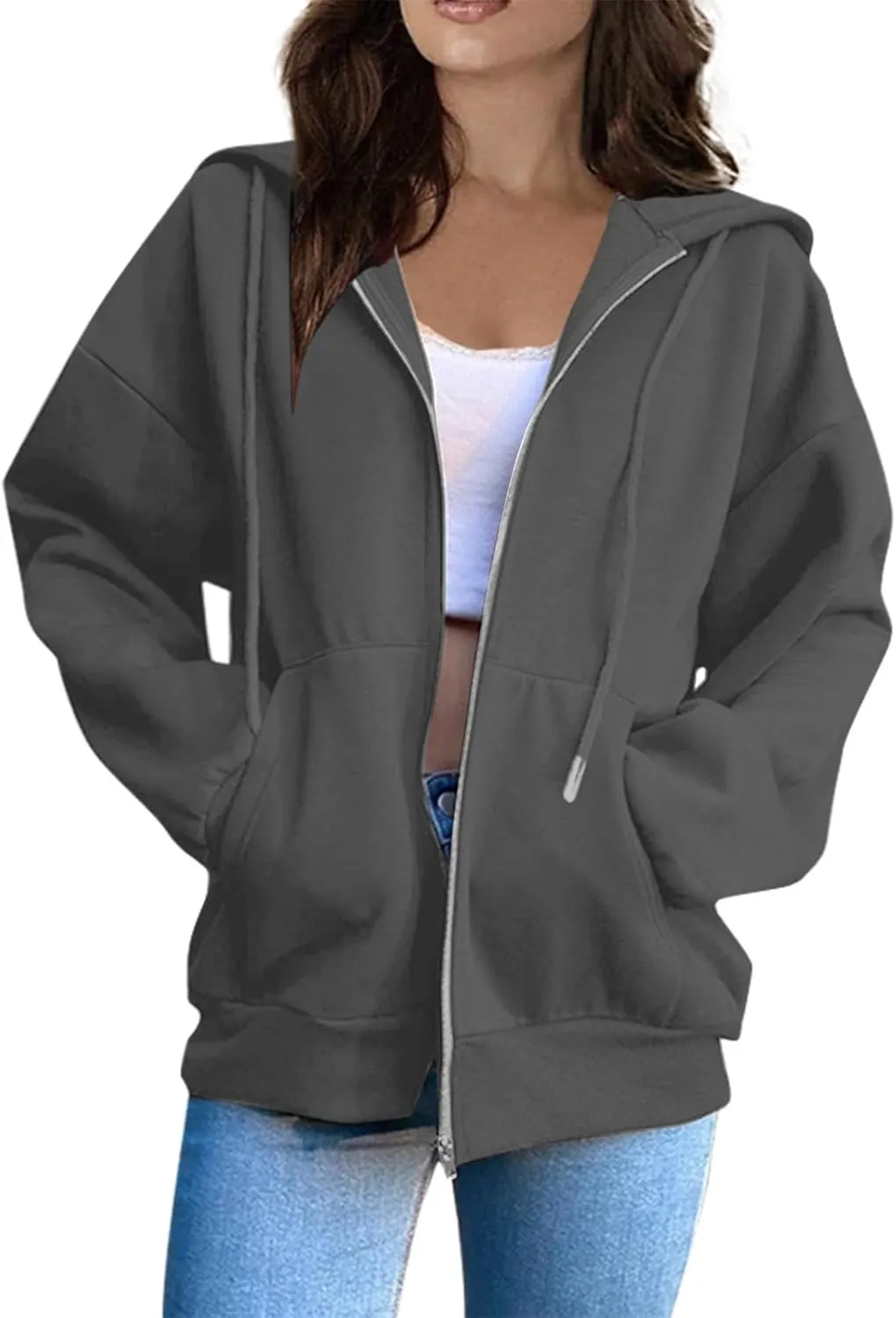 Zip Up Jackets with Hood Womens Sports Sweatshirts Casual Loose 2024 Cute Trendy Hiking Outdoor Coats with Pockets