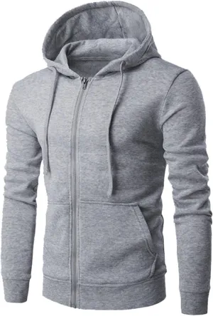 Zipper Sweatshirt Jacket Men Drawstring Long Sleeve Solid Sports Jacket Casual Slim Fit Hooded Coat with Pockets
