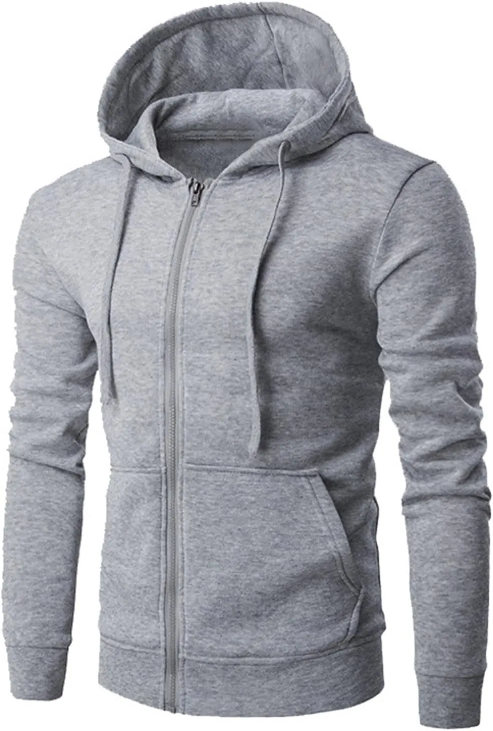 Zipper Sweatshirt Jacket Men Drawstring Long Sleeve Solid Sports Jacket Casual Slim Fit Hooded Coat with Pockets