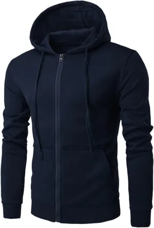 Zipper Sweatshirt Jacket Men Drawstring Long Sleeve Solid Sports Jacket Casual Slim Fit Hooded Coat with Pockets