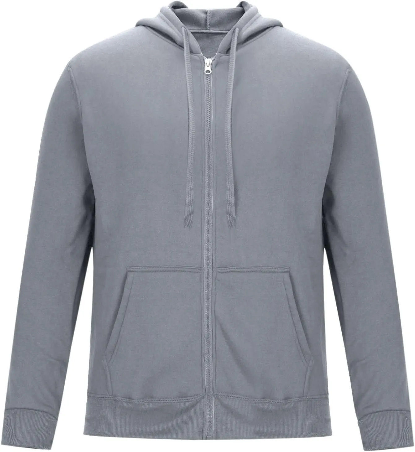 Zipper Sweatshirt Jacket Men Drawstring Long Sleeve Solid Sports Jacket Casual Slim Fit Hooded Coat with Pockets